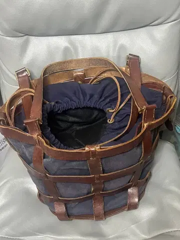 저스트 캠페인 네이비 캔버스 가죽 토트백