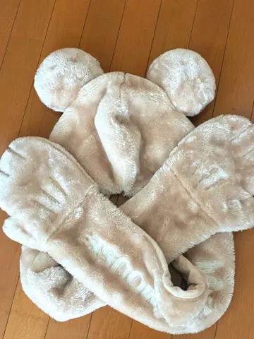 디즈니 머플러캡 미키 머플러 장갑 포함 팬캡 베이지