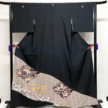 블랙 전복 기모노 원앙 마름모 문양 꽃 기모노 001k