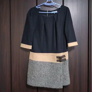 네이비 베이지 버클 원피스