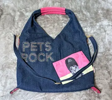 PETS ROCK 데님 2way 토트백 숄더백 고양이 패턴