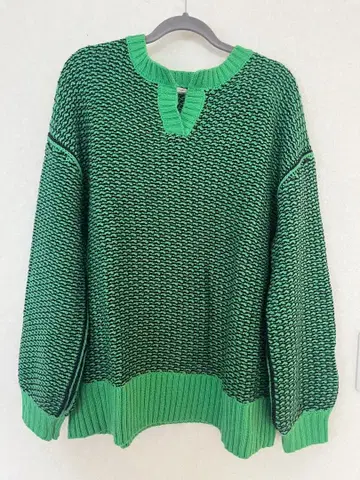 nikoand 슬릿넥 자카드 빅 풀오버 니트 그린 F