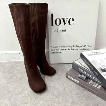 롱 부츠 S 22-22.5cm 브라운 스웨이드 느낌 PU 가죽 통굽