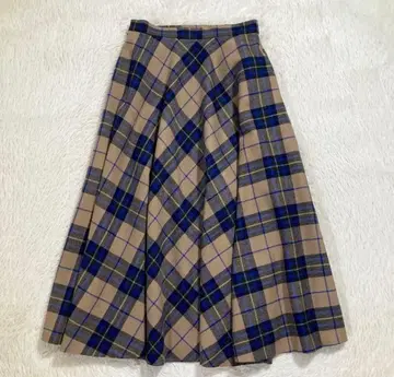 컨디션 최상 유나이티드 애로우즈 플레어 롱 스커트 울 혼방 체크