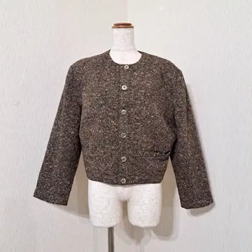 Sabby Genteel 트위드풍 노카라 자켓 모 브라운 고급스러움