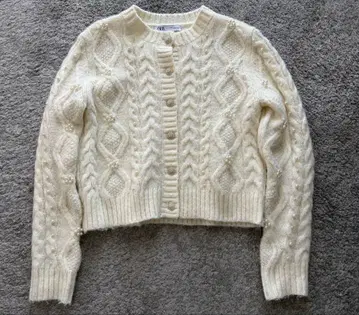 ZARA 펄 비쥬 화이트 케이블 짜임 가디건 니트 스웨터 자라 M