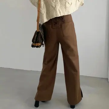 willfully 위르풀리 팬츠 레이스업 슬릿 울 M 브라운