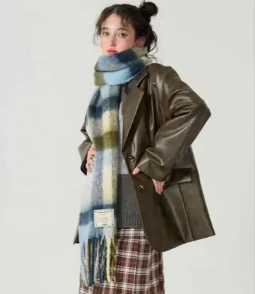 TINA:JOJUN 충전솜 페이크 가죽 자켓 카키 브라운