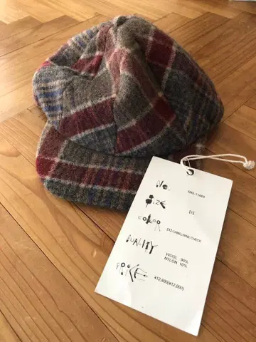 미사용품 SUNSEA 울 체크 무늬 캡