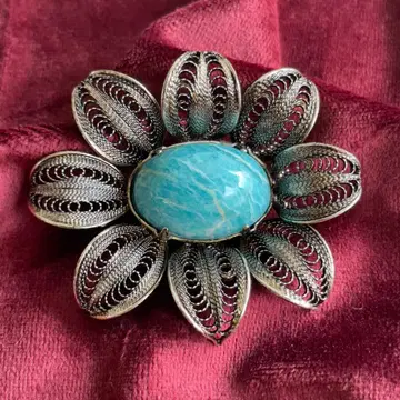 [ 19 ] 아마존 나이트 필리그리 플라워 브로치 빈티지 앤티크 감