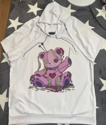 지뢰계 후드티 화이트 Psycho nation 빅 사이즈 봉제 인형