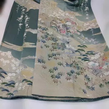 호몬기 모스그린 색 꽃무늬 풍경화