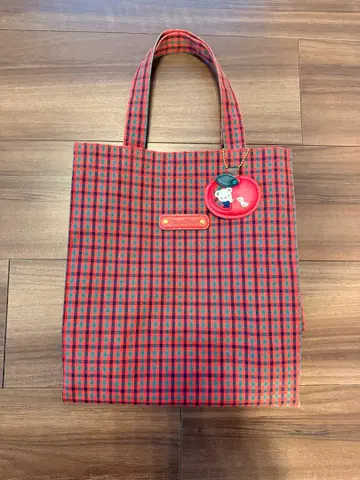 파밀리아 빨간색 계열 체크 토트백 대