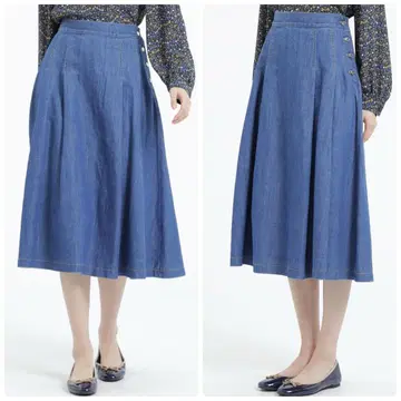 매킨토시 필로소피 코튼 린넨 데님 스커트 플레어 턱 M