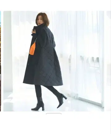 새상품 울 스트레치 x 소피 레더 퀼팅 스탠드 카라 코트