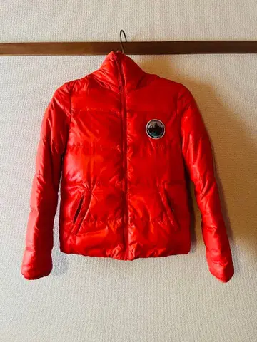 오렌지 후드 부착 다운 자켓 여성용 M