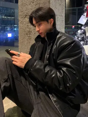 블랙 가죽 봄버 자켓 한국 orun