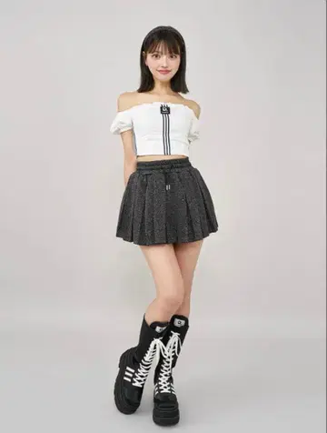 Darich 라메 맨투맨 박스 플리츠 미니 스커트 다리치