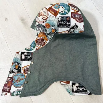 리버서블 용접 두건 No.205 커피 스티커 패턴 / 8온스 데님