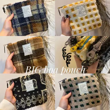 보아 파우치 스퀘어 파우치 체크 무늬 빅 파우치