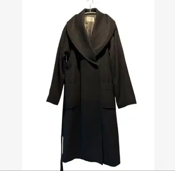 트레피니 블랙 롱 코트 숄카라 빅카라 울