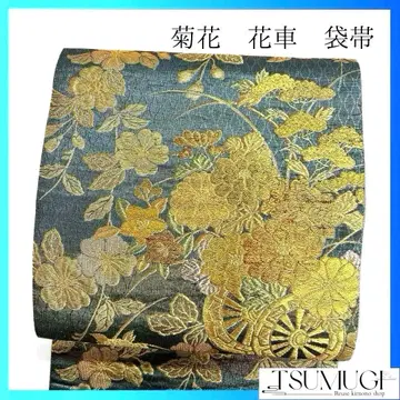 타테와쿠 꽃 수레 국화 꽃 무늬 후쿠로 오비 기모노 023a p