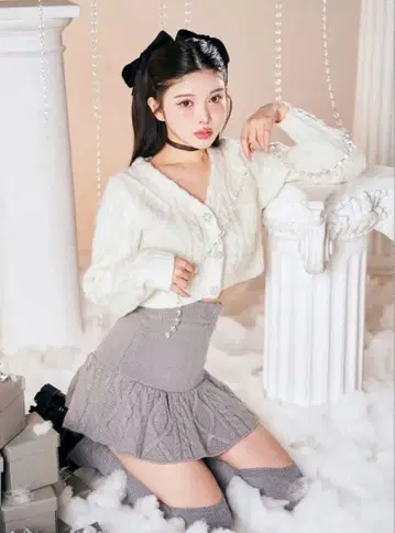 Darich 비쥬 버튼 케이블 니트 가디건 화이트