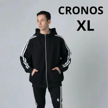 CRONOS 크로노스 지퍼 후드티 사이드 라인 로고 블랙 XL