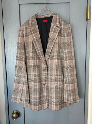 DES PRES 체크 무늬 테일러드 자켓 36 핑크 그레이 투모로우랜드