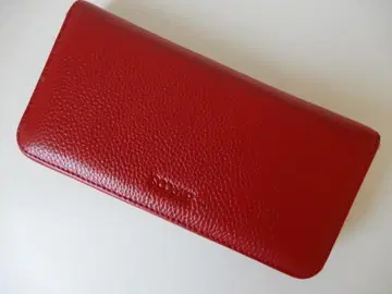 미사용품 천연 가죽 BARCOS(발코스) 장지갑 레드(금속 장식 실버)