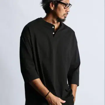 다퍼 8온스 헤비 웨이트 오버 사이즈 7부 소매 티셔츠 M 흑먹색