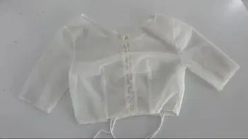 웨딩 화이트 시스루 크롭 탑 긴팔