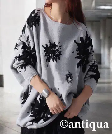 [새상품급] antiqua 안티카 꽃무늬 돌먼 슬리브 니트 그레이