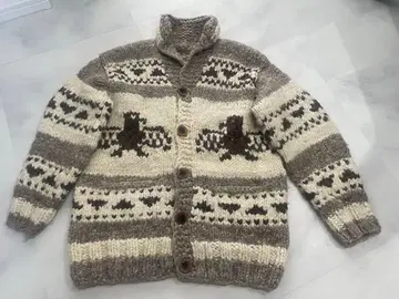 캐나다제 두툼한 빈티지 고급 카우친 니트 스웨터 메이플 버튼