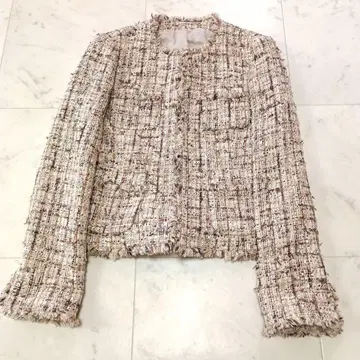 ANAYI 아나이 트위드 자켓 노카라 라메 블렌드 36