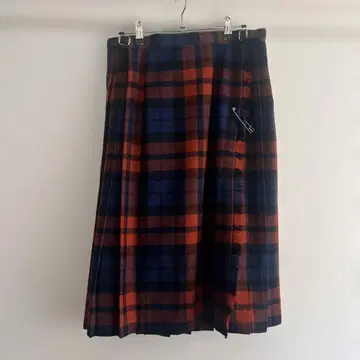 O'NEIL of DUBLIN 오렌지와 네이비 체크 플리츠 스커트