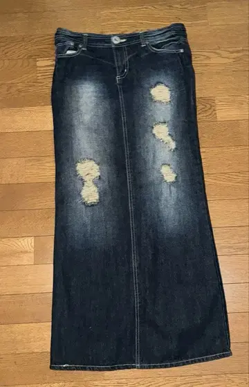 데님 롱 스커트 타이트 스커트 뒷 슬릿 데미지 데님
