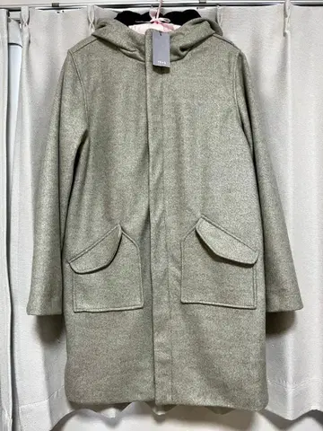 YEVS 후드 부착 그레이 롱 코트