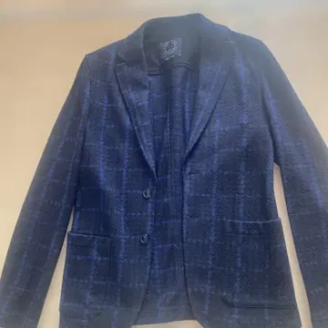 네이비 체크 무늬 테일러드 자켓 XS