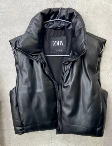 ZARA 가죽 다운 베스트 슬리브리스 자켓 S