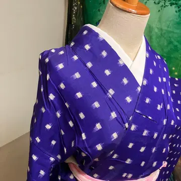 [익명 배송] 앤티크 명선 기모노 순수 실크 도트 청보라