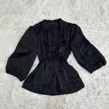 ZARA 자라 폴리에스테르 튜닉 블라우스 상의 블랙