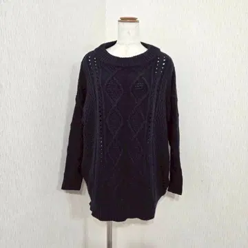 스튜디오 클립 네이비 케이블 니트 롱 튜닉 루즈핏 M