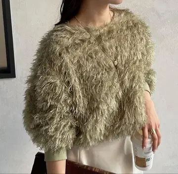 컷 자카드 프린지 풀오버 올리브 Thevon 제본