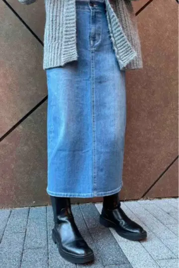 nod 세미 타이트 데님 롱 스커트 블루 XL No.635