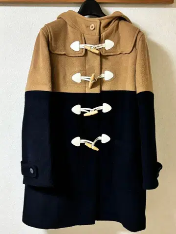 더플 코트 베이지 네이비 후드 부착