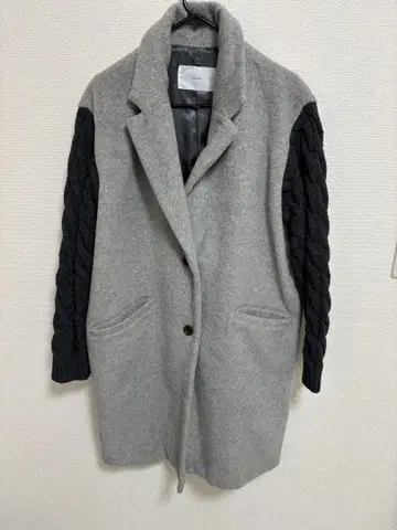 Quand 케이블 짜임 롱 코트 그레이