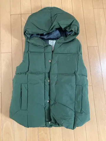 여성용 후드 부착 올리브 그린 다운 베스트 L 사이즈