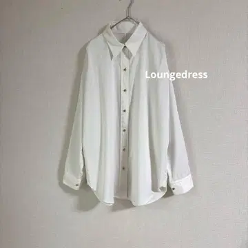 Loungedress 새틴 BIG 셔츠 골드 버튼 화이트 돌먼