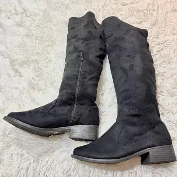 [빈티지] 니하이 부츠 힐 블랙 사이드 지퍼 23.5cm 상당